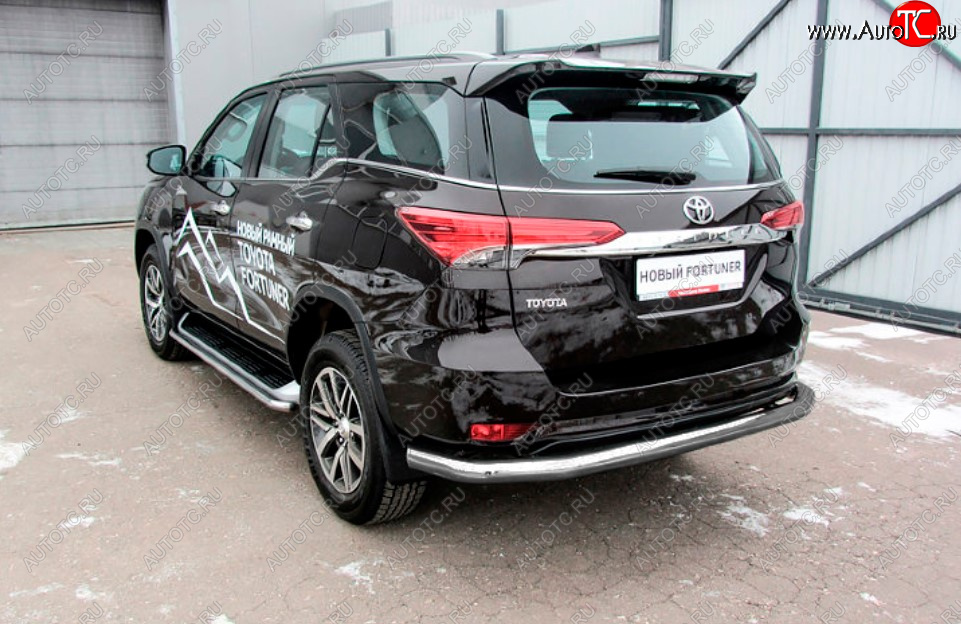 8 799 р. Защита заднего бампера Slitkoff (Ø 76 мм, длинная)  Toyota Fortuner  AN160 (2015-2020) дорестайлинг (Сталь с полимерным покрытием. Цвет: серебристый)  с доставкой в г. Санкт‑Петербург