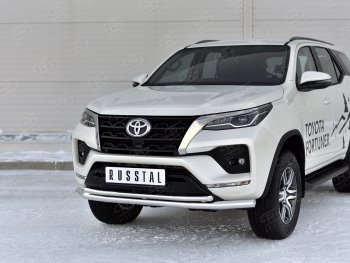 Защита переднего бампера (2 трубы Ø63 и 42 мм, нержавейка) SLITKOFF Toyota (Тойота) Fortuner (Фортунер)  AN160 (2020-2024) AN160 рестайлинг