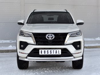 Защита переднего бампера (2 трубы Ø63, нержавейка) SLITKOFF Toyota (Тойота) Fortuner (Фортунер)  AN160 (2020-2024) AN160 рестайлинг