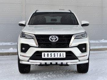 Защита переднего бампера (Ø63 мм с клыками, нержавейка) SLITKOFF Toyota (Тойота) Fortuner (Фортунер)  AN160 (2020-2024) AN160 рестайлинг