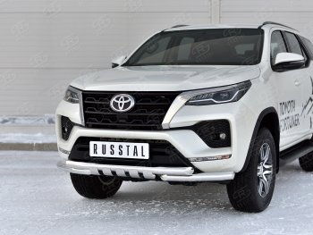 31 999 р. Защита переднего бампера (Ø63 мм с клыками, нержавейка) SLITKOFF  Toyota Fortuner  AN160 (2020-2024) рестайлинг  с доставкой в г. Санкт‑Петербург. Увеличить фотографию 2