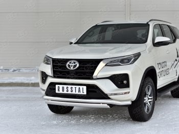 Защита переднего бампера (2 трубы Ø63 и 75х42 мм, нержавейка) Russtal Toyota Fortuner AN160 рестайлинг (2020-2024)