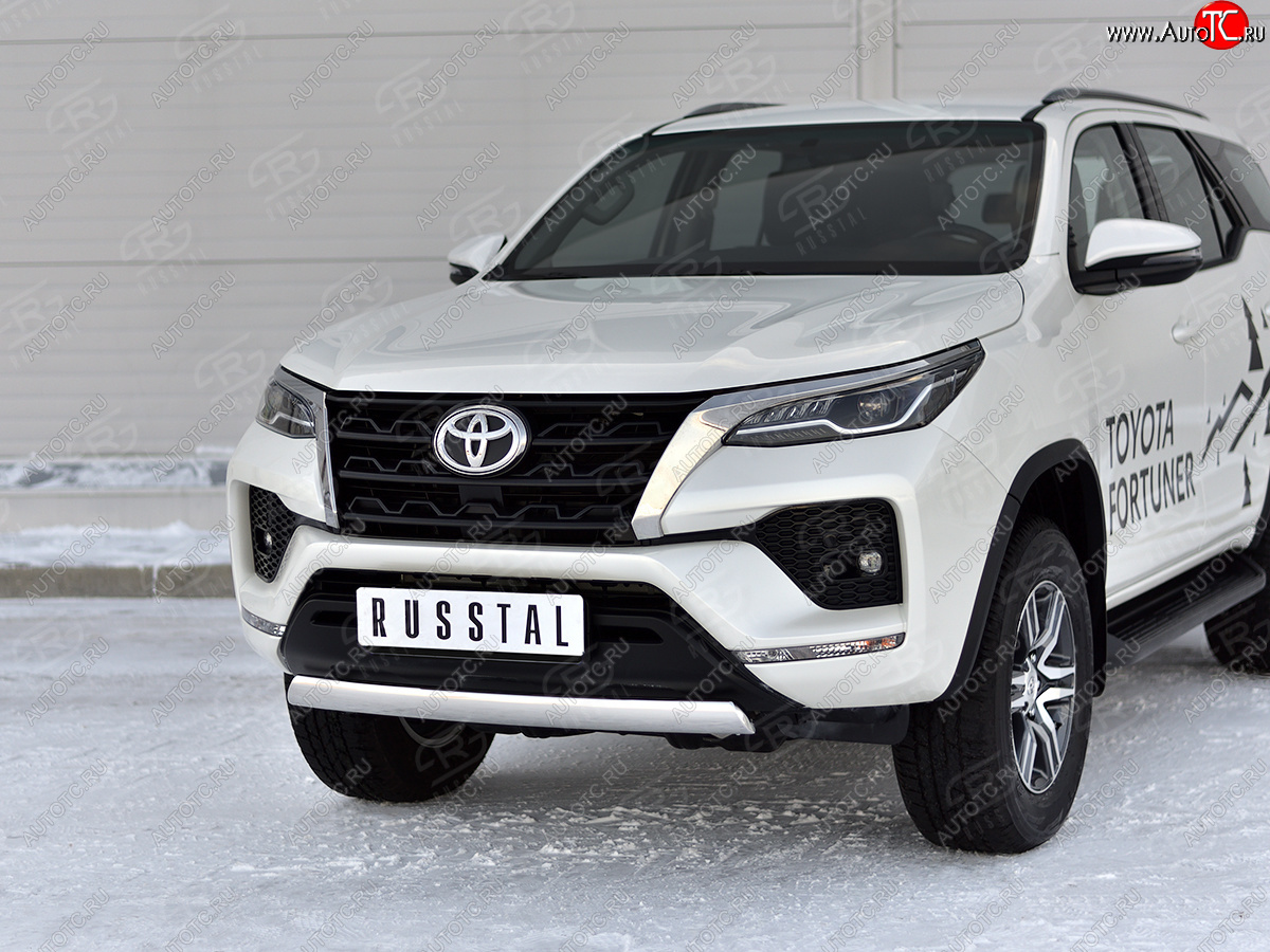 16 699 р. Защита переднего бампера (Ø75х42 мм, нержавейка) Russtal Toyota Fortuner AN160 рестайлинг (2020-2024)  с доставкой в г. Санкт‑Петербург