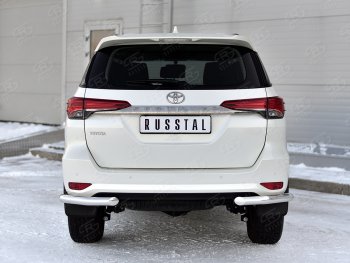 Защита заднего бампера (Ø63 мм уголки, нержавейка) Russtal Toyota Fortuner AN160 рестайлинг (2020-2024)