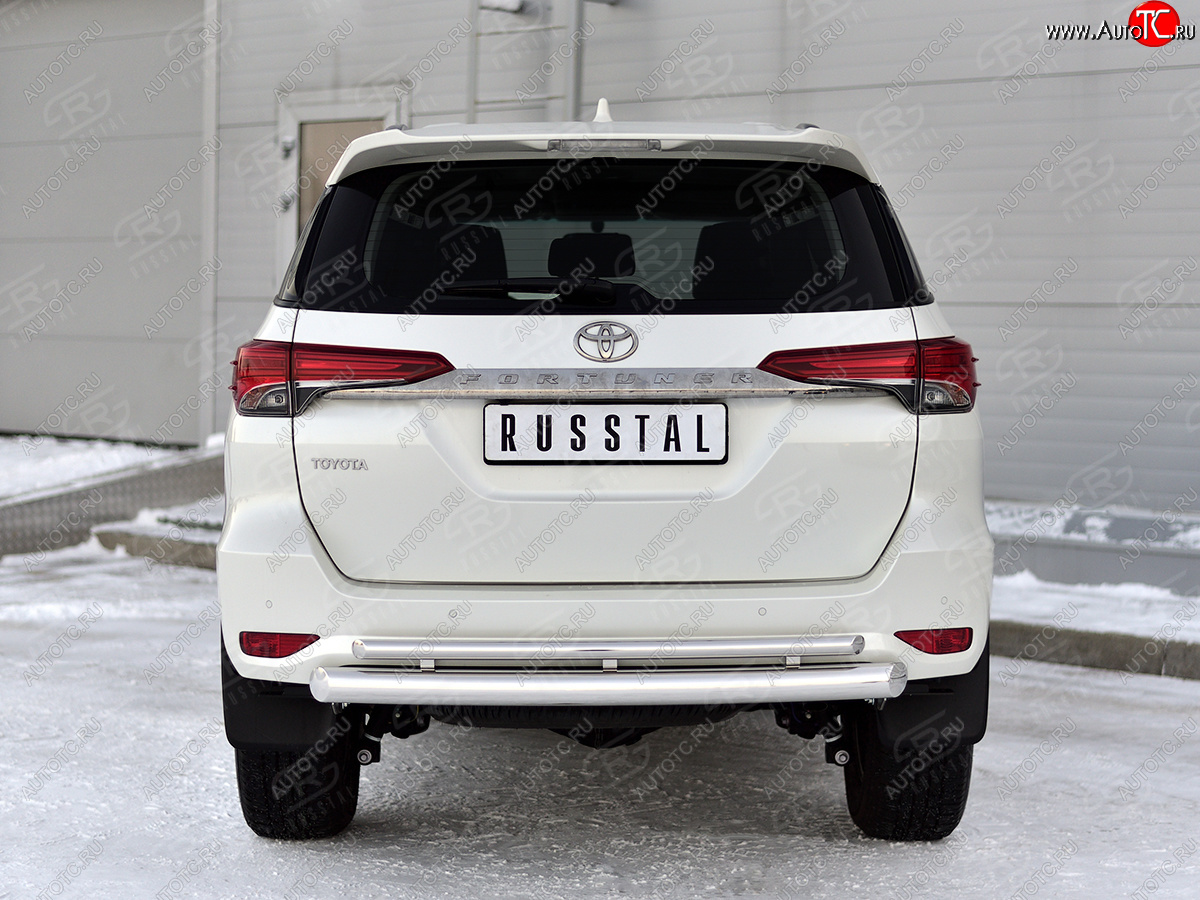 17 999 р. Защита заднего бампера (Ø76 и 42 мм, нержавейка) Russtal Toyota Fortuner AN160 рестайлинг (2020-2024)  с доставкой в г. Санкт‑Петербург