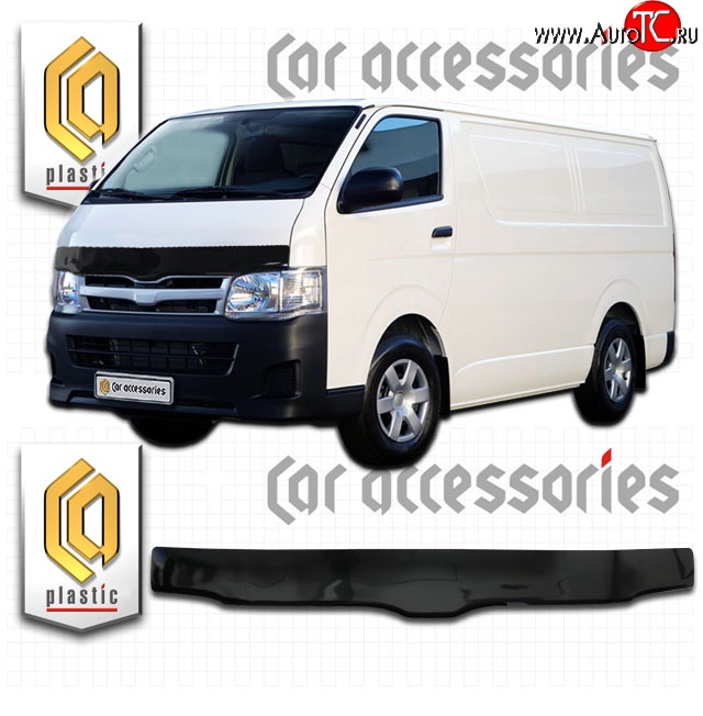 2 799 р. Дефлектор капота CA Plastic (левый руль, широкая кабина) Toyota Hiace H200 минивэн (Япония) дорестайлинг  (2004-2007) (Classic черный, Без надписи)  с доставкой в г. Санкт‑Петербург