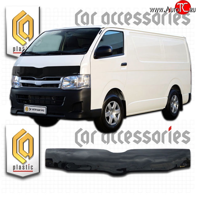 2 079 р. Дефлектор капота CA-Plastic (правый руль)  Toyota Hiace  H200 (2004-2017) минивэн (Япония) дорестайлинг , минивэн (Япония) 1-ый рестайлинг, минивэн (Япония) 2-ой рестайлинг, минивэн (Япония) 3-ий рестайлинг (Classic черный, Без надписи)  с доставкой в г. Санкт‑Петербург