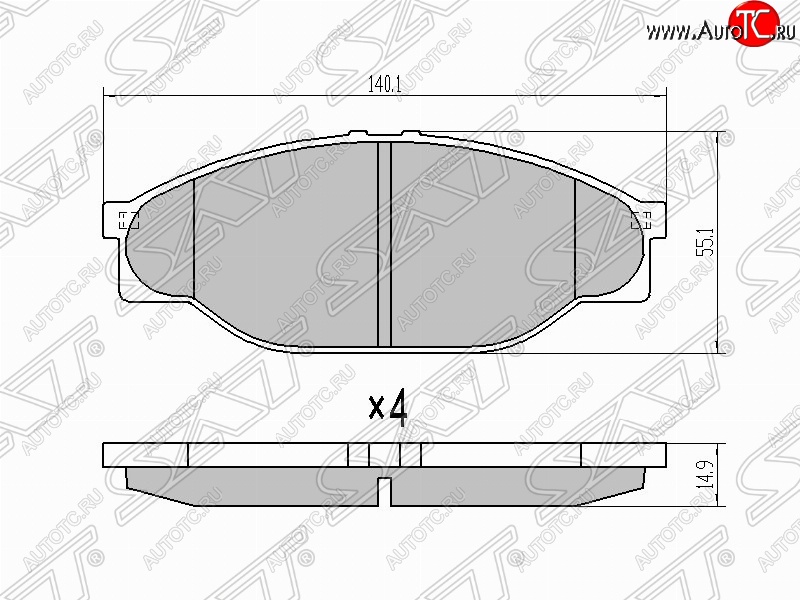 1 249 р. Колодки тормозные (передние) SAT Toyota Hiace H100 минивэн дорестайлинг (Япония) (1989-1993)  с доставкой в г. Санкт‑Петербург