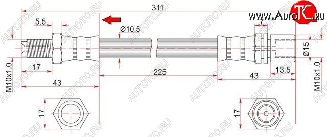 499 р. Тормозной шланг SAT (задний)  Toyota Hiace  H100 - Land Cruiser  78  с доставкой в г. Санкт‑Петербург