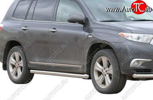 9 899 р. Защита порогов ТехноСфера (Техно Сфера) (Сталь с покрытием, 63.5 mm) Toyota Highlander XU40 рестайлинг (2010-2013) (цвет: Серебристый)  с доставкой в г. Санкт‑Петербург