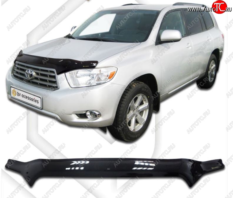 2 079 р. Дефлектор капота CA-Plastic Toyota Highlander XU40 дорестайлинг (2007-2010) (Classic черный, Без надписи)  с доставкой в г. Санкт‑Петербург