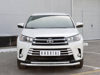 16 999 р. Защита переднего бампера (2 трубы Ø63 и 42 мм, нержавейка) Russtal  Toyota Highlander  XU50 (2016-2020) рестайлинг  с доставкой в г. Санкт‑Петербург. Увеличить фотографию 1