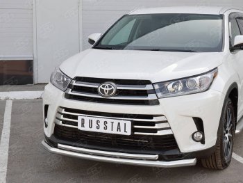 16 999 р. Защита переднего бампера (2 трубы Ø63 и 42 мм, нержавейка) Russtal  Toyota Highlander  XU50 (2016-2020) рестайлинг  с доставкой в г. Санкт‑Петербург. Увеличить фотографию 2