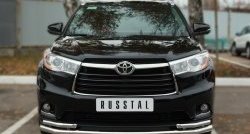 Защита переднего бампера (2 трубыØ63 и 42 мм, нержавейка) SLITKOFF Toyota Highlander XU50 дорестайлинг (2013-2017)