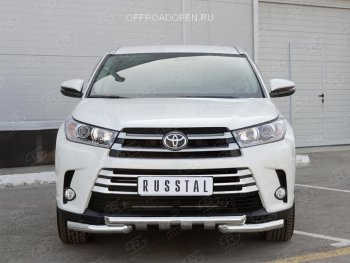 29 399 р. Защита переднего бампера (2 трубы Ø63 мм, нержавейка) SLITKOFF  Toyota Highlander  XU50 (2013-2017) дорестайлинг  с доставкой в г. Санкт‑Петербург. Увеличить фотографию 2