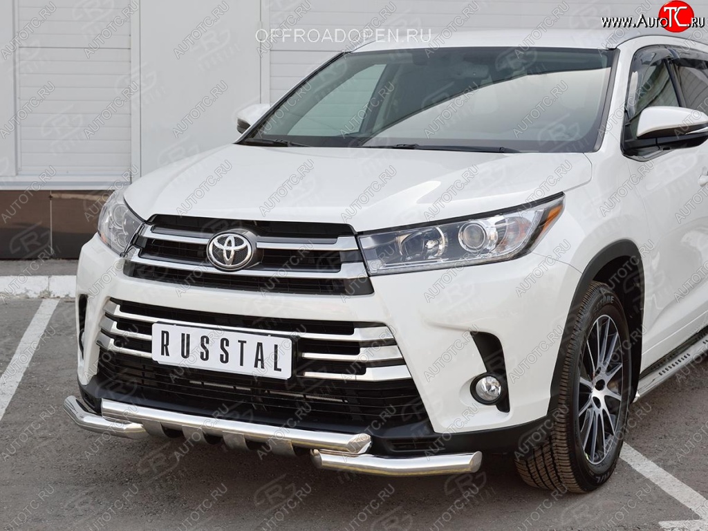 29 399 р. Защита переднего бампера (2 трубы Ø63 мм, нержавейка) SLITKOFF  Toyota Highlander  XU50 (2013-2017) дорестайлинг  с доставкой в г. Санкт‑Петербург