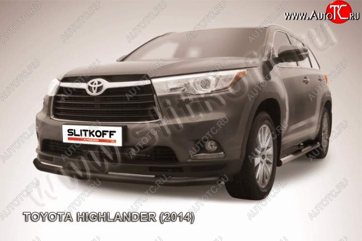 9 499 р. защита переднего бампера Slitkoff  Toyota Highlander  XU50 (2013-2017) (Цвет: серебристый)  с доставкой в г. Санкт‑Петербург