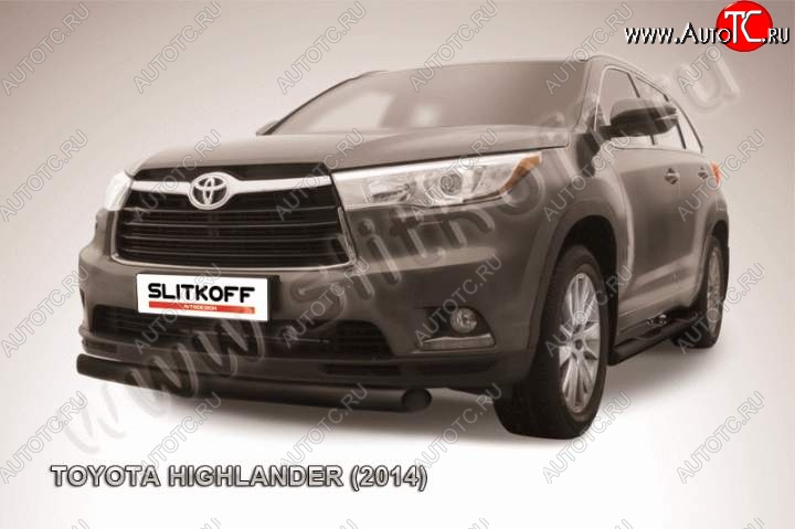 8 799 р. Защита переднего бампер Slitkoff  Toyota Highlander  XU50 (2013-2017) (Цвет: серебристый)  с доставкой в г. Санкт‑Петербург