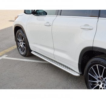 16 599 р. Широкая защита порогов с трубой диаметром 42 мм Russtal v2 Toyota Highlander XU50 дорестайлинг (2013-2017)  с доставкой в г. Санкт‑Петербург. Увеличить фотографию 1