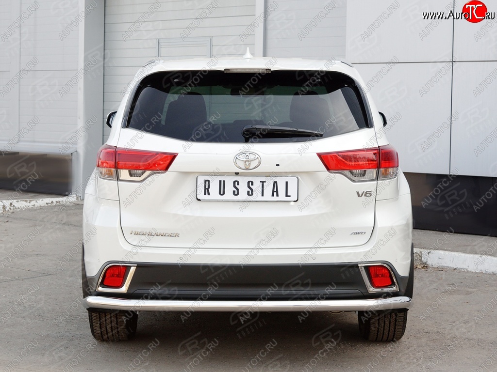 13 549 р. Защита заднего бампера (Ø63 мм, нержавейка) Russtal Toyota Highlander XU50 рестайлинг (2016-2020)  с доставкой в г. Санкт‑Петербург