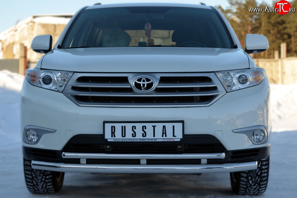 21 849 р. Защита переднего бампера (2 трубыØ63 и 42 мм, нержавейка) SLITKOFF Toyota Highlander XU40 рестайлинг (2010-2013)  с доставкой в г. Санкт‑Петербург