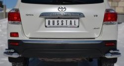 Защита заднего бампера (2 трубы Ø63 и 42 мм уголки, нержавейка) SLITKOFF Toyota Highlander XU40 рестайлинг (2010-2013)