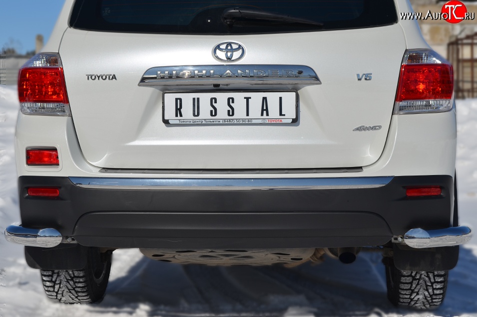 13 999 р. Защита заднего бампера (Ø76 мм уголки, нержавейка) Russtal Toyota Highlander XU40 рестайлинг (2010-2013)  с доставкой в г. Санкт‑Петербург