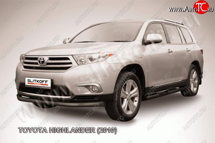 7 949 р. защита переднего бампера Slitkoff  Toyota Highlander  XU40 (2010-2013) рестайлинг (Цвет: серебристый)  с доставкой в г. Санкт‑Петербург