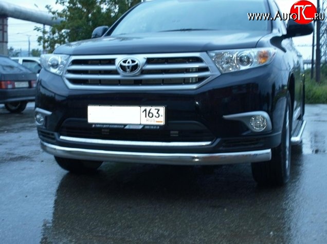 11 499 р. Защита переднего бампера d75x42 мм Металл Дизайн Toyota Highlander XU40 рестайлинг (2010-2013) (полированная нержавейка)  с доставкой в г. Санкт‑Петербург