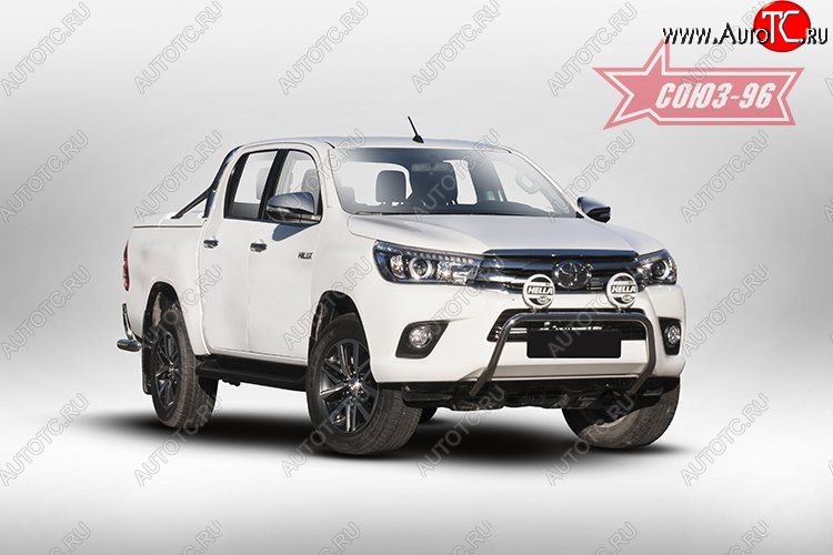 13 589 р. Защита переднего бампера под ПТФ Souz-96 (d42) Toyota Hilux AN120 дорестайлинг (2016-2020)  с доставкой в г. Санкт‑Петербург