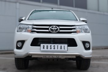 Защита переднего бампера (Ø63 мм волна с надписью, нержавейка) Russtal Toyota Hilux AN120 дорестайлинг (2016-2020)