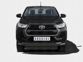 Защита переднего бампера (2 трубы Ø63 мм, окрашенная) Russtal Toyota Hilux AN120 2-ой рестайлинг (2020-2024)