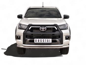 Защита переднего бампера (2 трубы Ø63 мм, нержавейка, BLACK ONYX) Russtal Toyota Hilux AN120 2-ой рестайлинг (2020-2024)