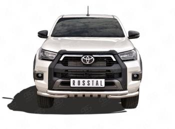 Защита переднего бампера (Ø63 мм с уголками, BLACK ONYX, нержавейка) Russtal Toyota Hilux AN120 2-ой рестайлинг (2020-2024)