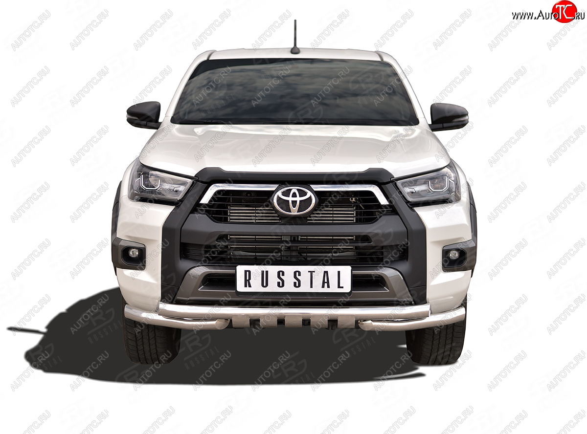 23 999 р. Защита переднего бампера (Ø63 мм с уголками, BLACK ONYX, нержавейка) Russtal Toyota Hilux AN120 2-ой рестайлинг (2020-2024)  с доставкой в г. Санкт‑Петербург