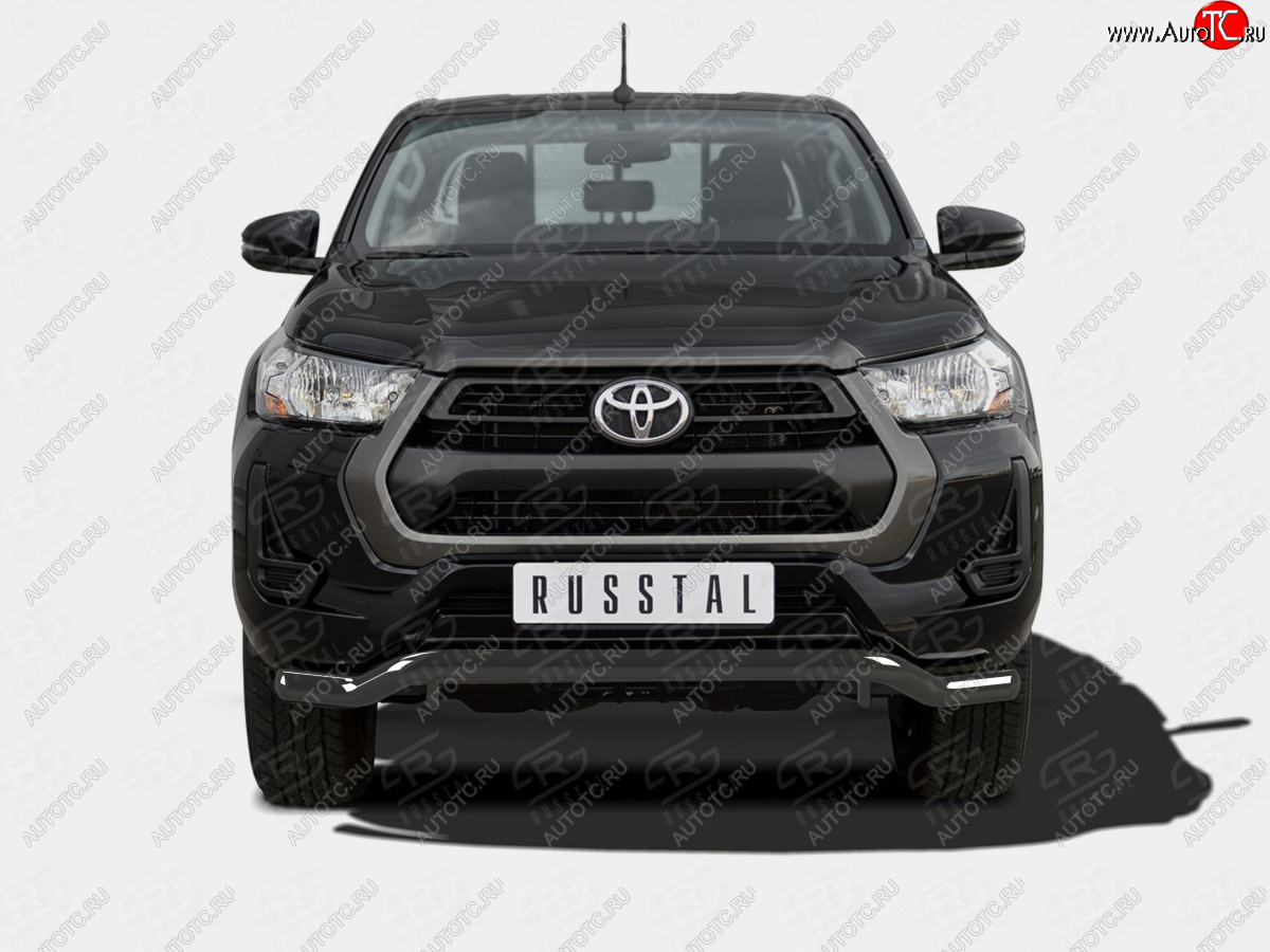 10 949 р. Защита переднего бампера (Ø63 мм волна, окрашенная) Russtal Toyota Hilux AN120 2-ой рестайлинг (2020-2024) (цвет черный муар)  с доставкой в г. Санкт‑Петербург