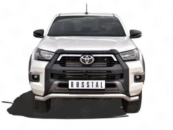 Защита переднего бампера (Ø63 мм волна, нержавейка, комплектация BLACK ONYX) Russtal Toyota Hilux AN120 2-ой рестайлинг (2020-2024)