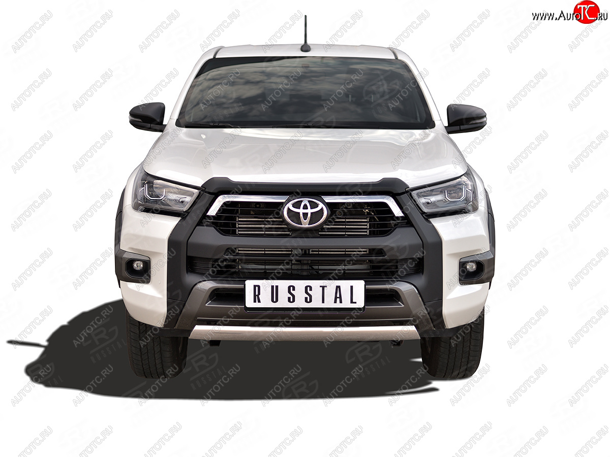 13 999 р. Защита переднего бампера (Ø75х42 мм, нержавейка, BLACK ONYX) Russtal  Toyota Hilux  AN120 (2020-2024) 2-ой рестайлинг  с доставкой в г. Санкт‑Петербург