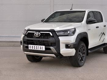 13 999 р. Защита переднего бампера (Ø75х42 мм, нержавейка, BLACK ONYX) Russtal Toyota Hilux AN120 2-ой рестайлинг (2020-2024)  с доставкой в г. Санкт‑Петербург. Увеличить фотографию 2