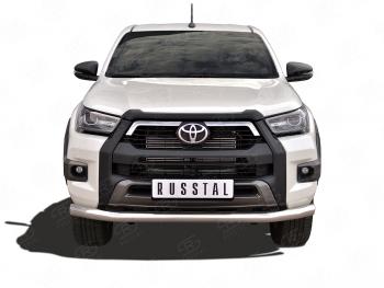 Защита переднего бампера (Ø76 мм, нержавейка, комплектация BLACK ONYX) Russtal Toyota Hilux AN120 2-ой рестайлинг (2020-2024)