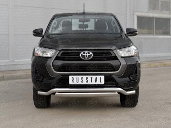 22 949 р. Защита переднего бампера (2 трубы Ø63 и 75х42 мм, нержавейка) Russtal Toyota Hilux AN120 2-ой рестайлинг (2020-2024)  с доставкой в г. Санкт‑Петербург. Увеличить фотографию 1