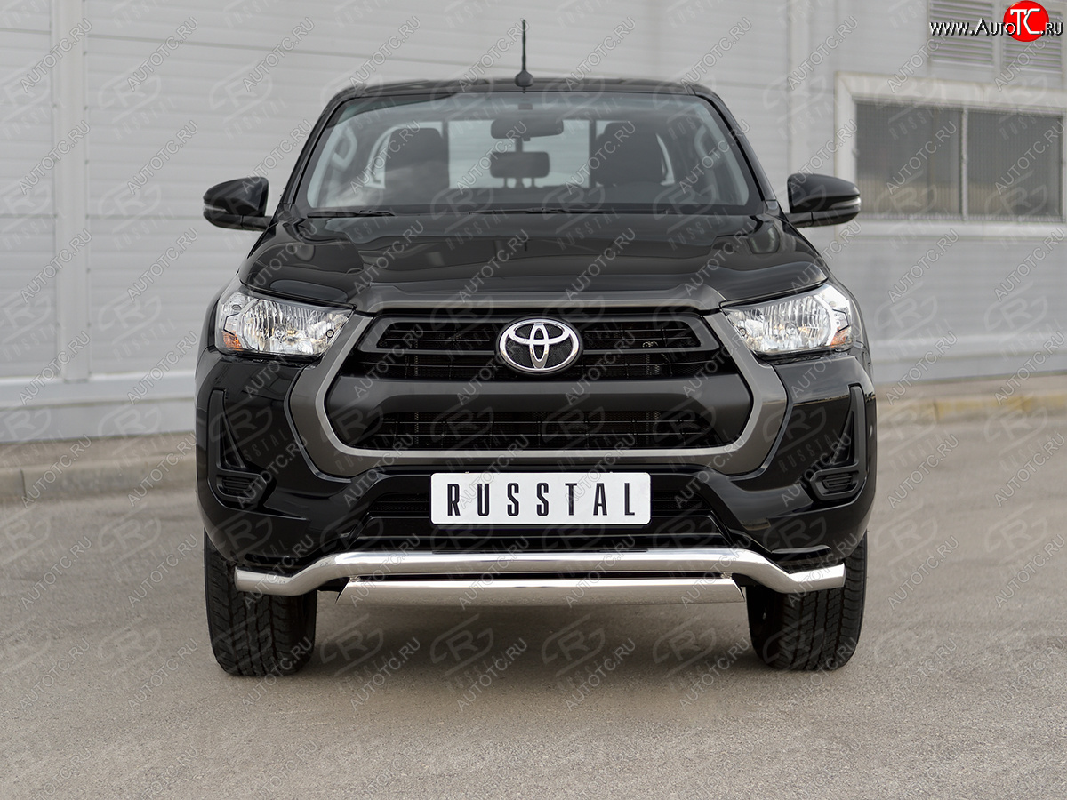 22 949 р. Защита переднего бампера (2 трубы Ø63 и 75х42 мм, нержавейка) Russtal Toyota Hilux AN120 2-ой рестайлинг (2020-2024)  с доставкой в г. Санкт‑Петербург