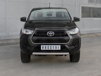 Защита переднего бампера (Ø75х42 мм, нержавейка) Russtal Toyota Hilux AN120 2-ой рестайлинг (2020-2024)