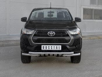 Защита переднего бампера (Ø63 мм с клыками, нержавейка) Russtal Toyota Hilux AN120 2-ой рестайлинг (2020-2024)