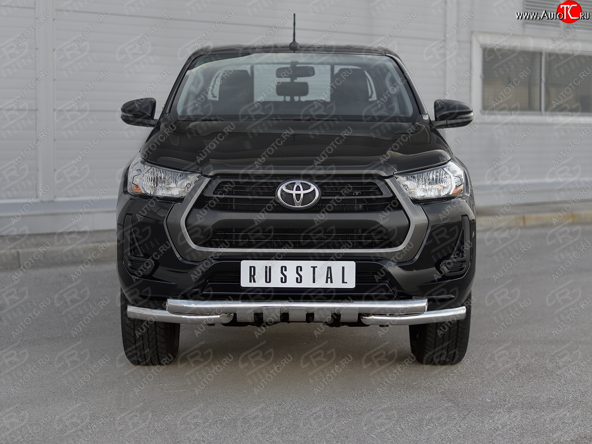 20 849 р. Защита переднего бампера (Ø63 мм с клыками, нержавейка) Russtal Toyota Hilux AN120 2-ой рестайлинг (2020-2024)  с доставкой в г. Санкт‑Петербург