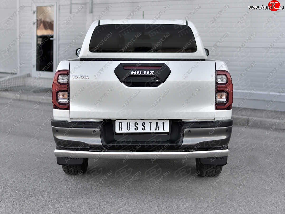 10 649 р. Защита заднего бампера (Ø75х42 мм, нержавейка) Russtal  Toyota Hilux  AN120 (2020-2024) 2-ой рестайлинг  с доставкой в г. Санкт‑Петербург