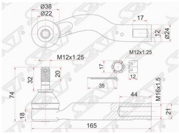 719 р. Левый наконечник рулевой тяги SAT  Toyota Ipsum  ACM20 (2001-2003) дорестайлинг  с доставкой в г. Санкт‑Петербург. Увеличить фотографию 1