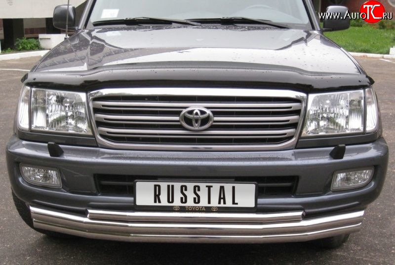 21 999 р. Тройная защита переднего бампера Russtal из труб диаметром по 63 мм Toyota Land Cruiser 100 дорестайлинг (1998-2002)  с доставкой в г. Санкт‑Петербург