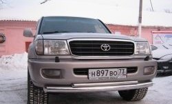 Защита переднего бампера (2 трубыØ76 и 42 мм, нержавейка) Russtal Toyota Land Cruiser 100 1-ый рестайлинг (2002-2005)