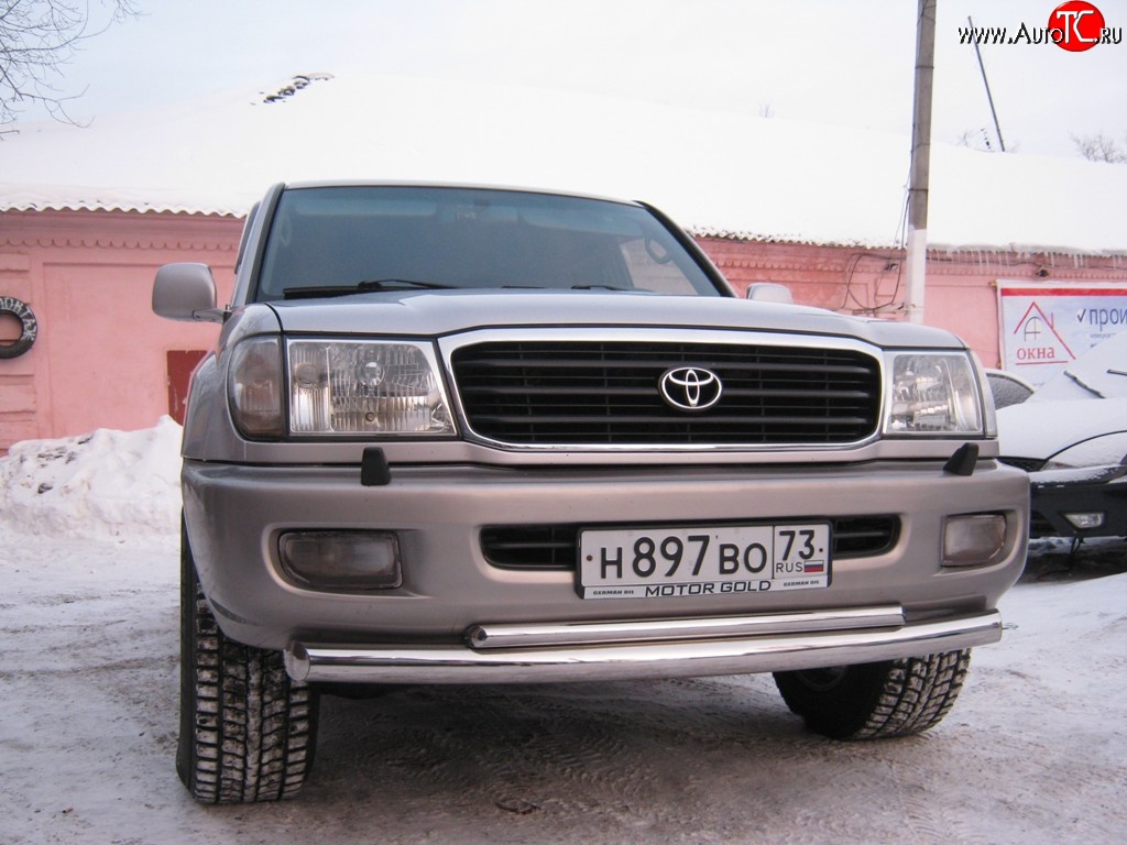 17 449 р. Защита переднего бампера (2 трубыØ76 и 42 мм, нержавейка) Russtal Toyota Land Cruiser 100 дорестайлинг (1998-2002)  с доставкой в г. Санкт‑Петербург